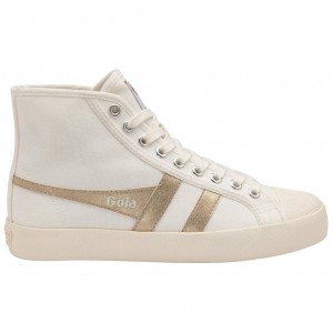 Gola Vegan Classics Coaster Flame High Sneakers Blancas Doradas España | TZP-964270