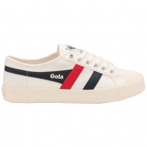 Gola Vegan Classics Coaster Shoes Blancas Azul Marino Rojas España | SHZ-154283