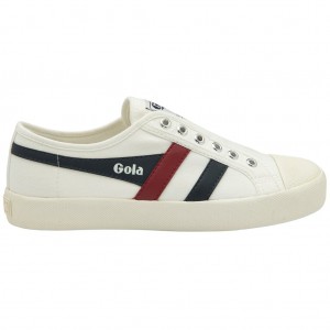 Gola Vegan Classics Coaster Slip Shoes Blancas Azul Marino Rojas España | HDF-627843