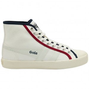 Gola Vegan Classics Coaster Smash High Shoes Blancas Azul Marino Rojas Oscuro España | HAV-072145