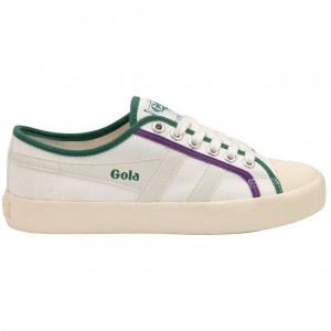 Gola Vegan Classics Coaster Smash Shoes Blancas Verde Oscuro Moradas España | TBA-476981