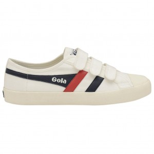 Gola Vegan Classics Coaster Strap Sneakers Blancas Azul Marino Rojas España | PWC-726049