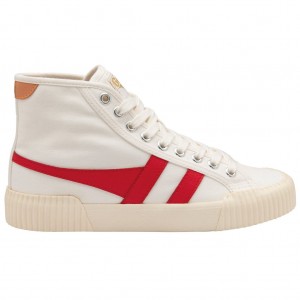 Gola Vegan Classics Rally High Plimsoll Sneakers Blancas Rojas Albaricoque España | UAD-436179