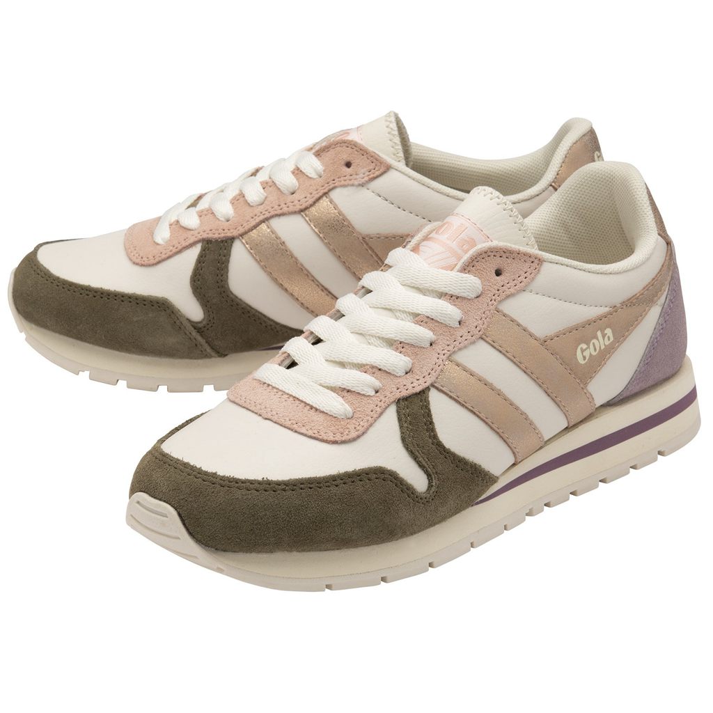 Gola Classics Daytona Quadrant Sneakers Blancas Kaki Rosas Doradas España | PDO-739580