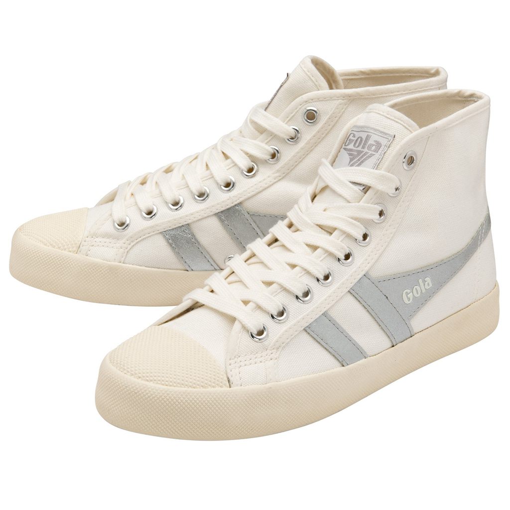 Gola Vegan Classics Coaster Flame High Sneakers Blancas Plateadas España | ULW-159640