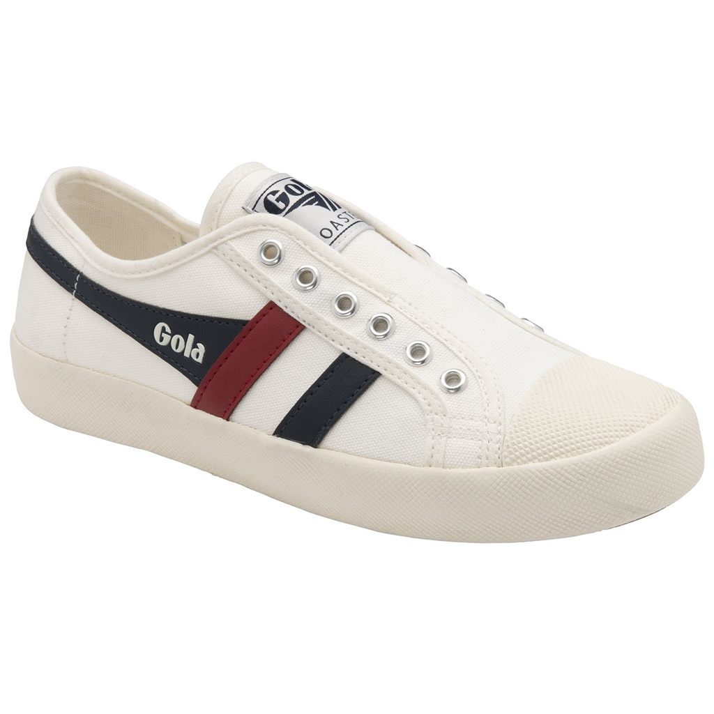 Gola Vegan Classics Coaster Slip Shoes Blancas Azul Marino Rojas España | HDF-627843