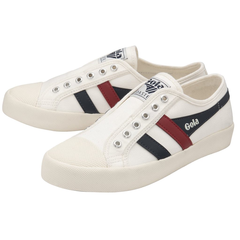 Gola Vegan Classics Coaster Slip Shoes Blancas Azul Marino Rojas España | HDF-627843