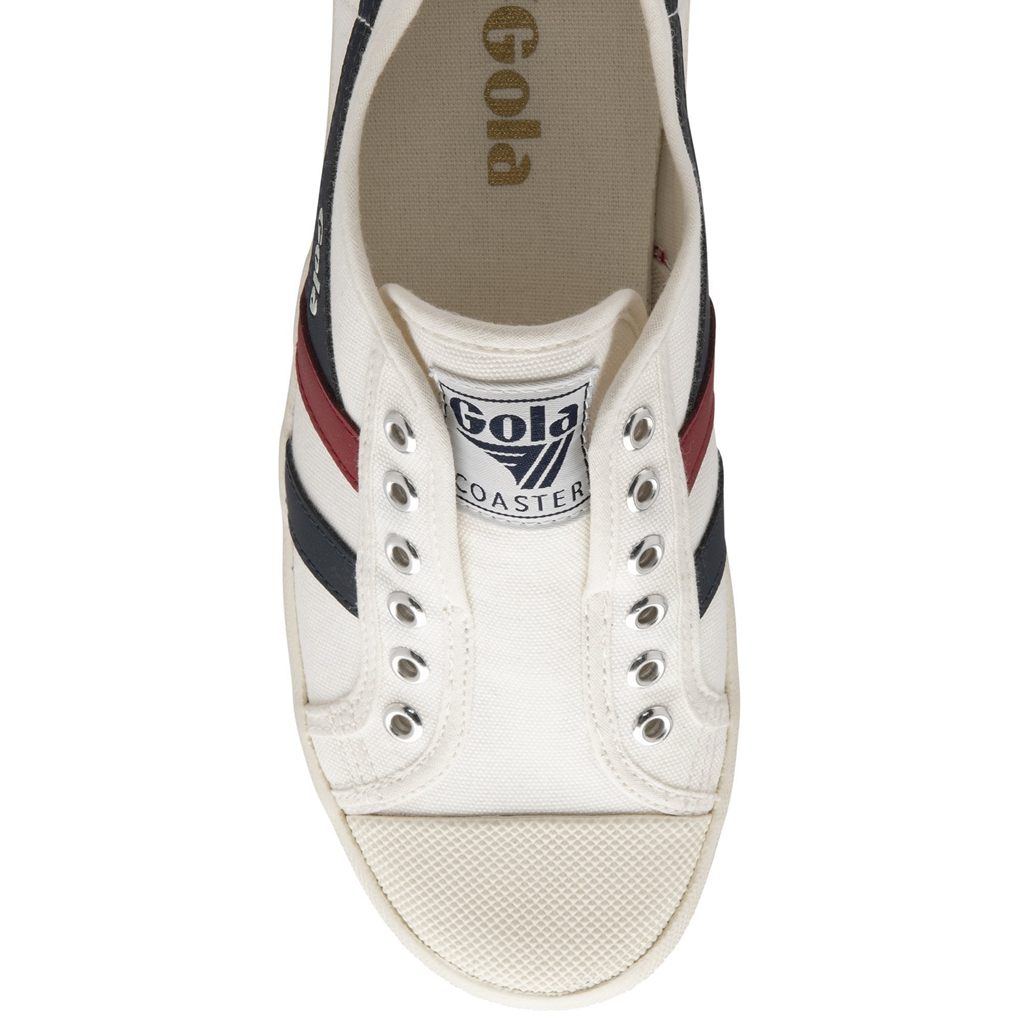 Gola Vegan Classics Coaster Slip Shoes Blancas Azul Marino Rojas España | HDF-627843