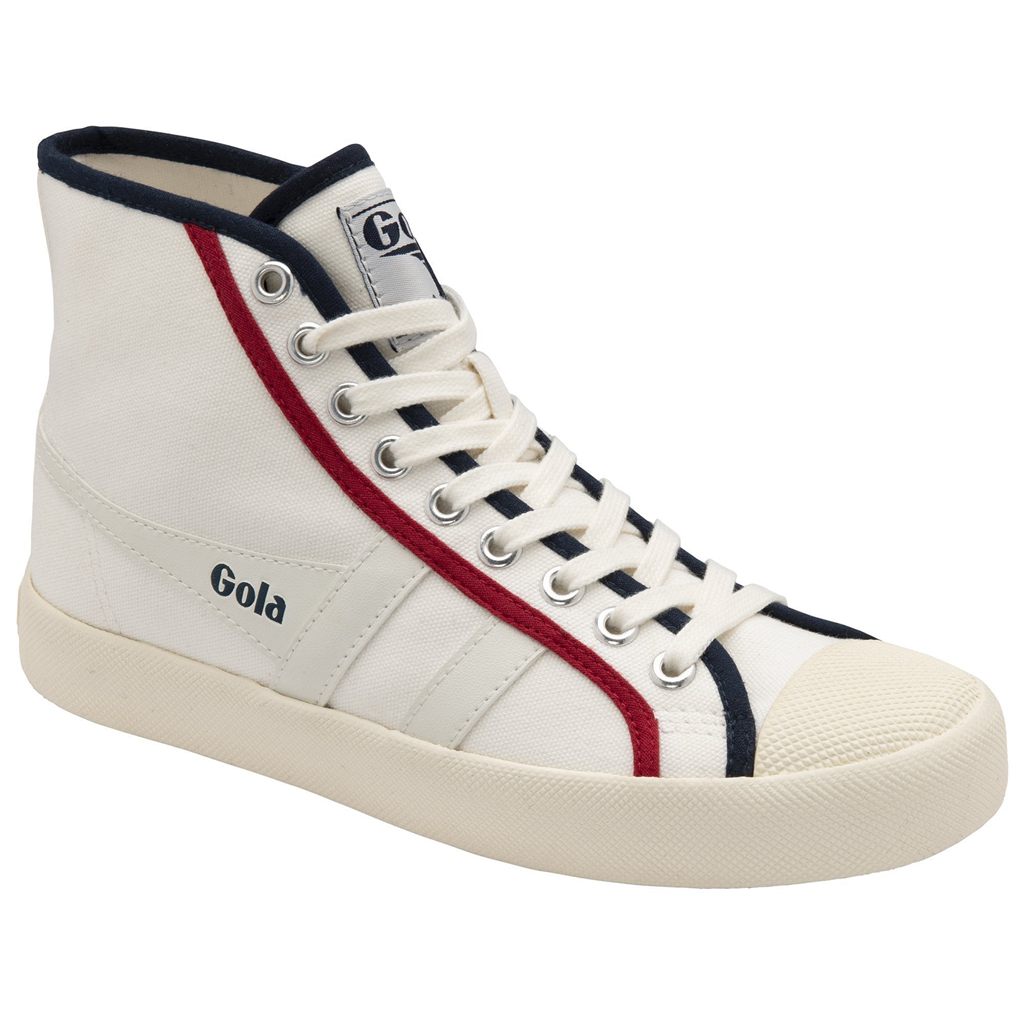 Gola Vegan Classics Coaster Smash High Shoes Blancas Azul Marino Rojas Oscuro España | HAV-072145