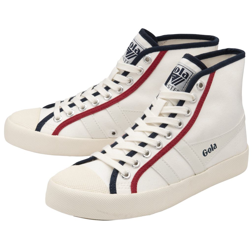 Gola Vegan Classics Coaster Smash High Shoes Blancas Azul Marino Rojas Oscuro España | HAV-072145