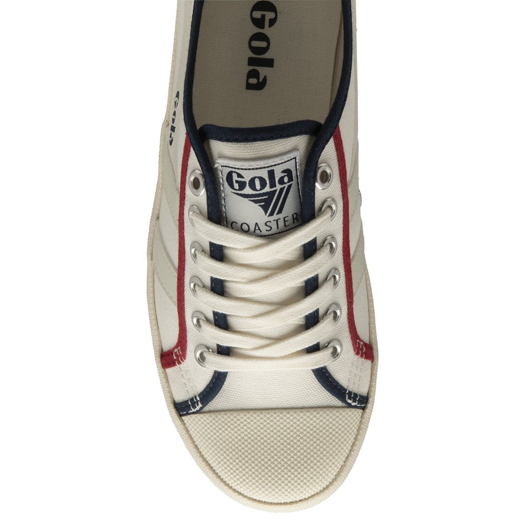 Gola Vegan Classics Coaster Smash Shoes Blancas Azul Marino Rojas Oscuro España | PZL-652308