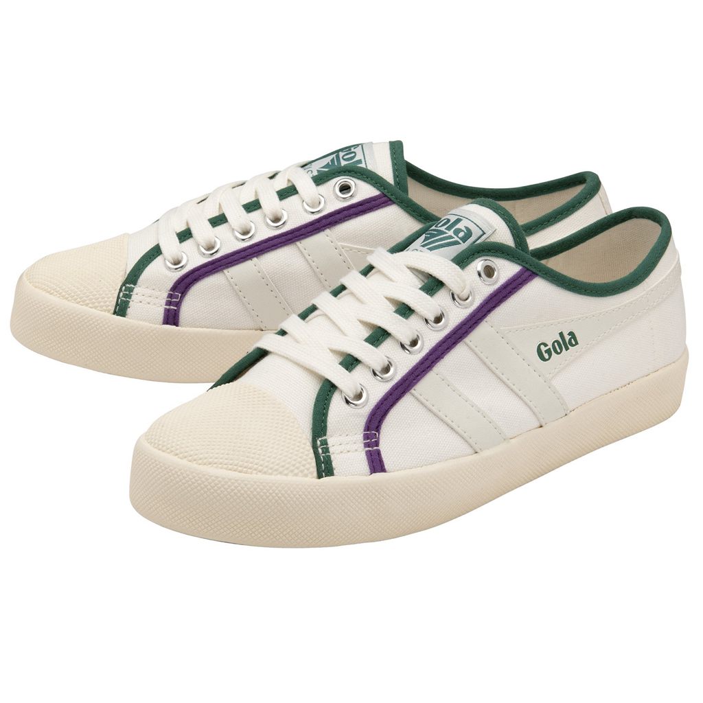 Gola Vegan Classics Coaster Smash Shoes Blancas Verde Oscuro Moradas España | TBA-476981